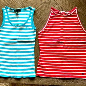 TWO tank tops- Ralph Lauren turquoise stripe and Tommy Hifiger red stripe tops